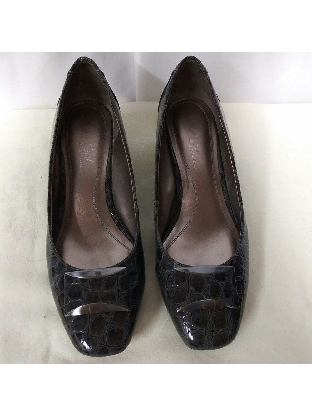 Naturalizer Cellano Charcoal Snakeskin Faux Leather Square Toe Low Heel Pumps